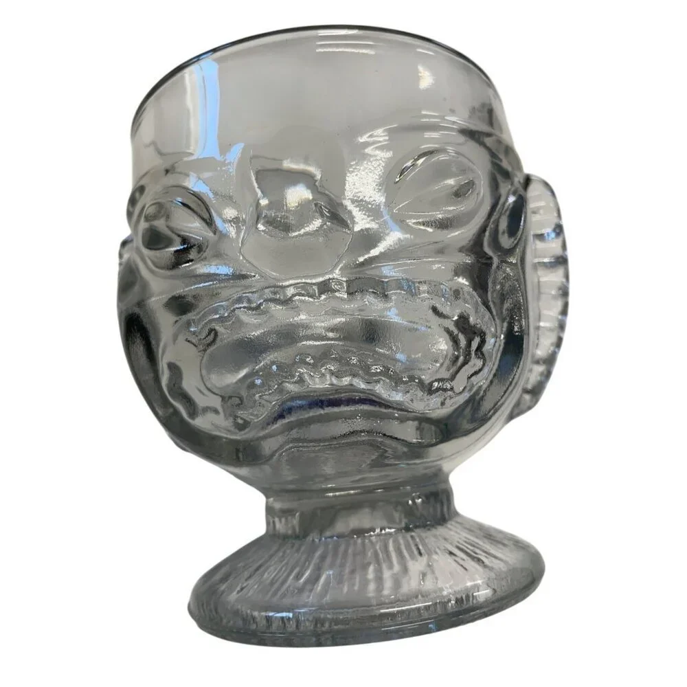 Walt Disney World Polynesian Resort TIKI‎ Head Clear Glass Cup Tumbler Bar Mug